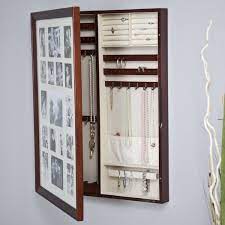Wooden Wall Locking Jewelry Armoire