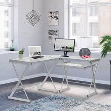 Clear Tempered Glass Top Computer Desk