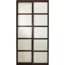 Contractors Wardrobe 60 In X 96 In Tranquility 5 Lite Espresso Wood Frame White Back Painted Glass Panels Interior Sliding Closet Door Espresso
