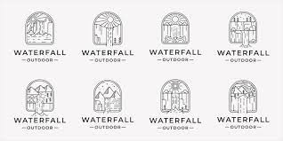 Set Of Water Fall Logo Line Art Simple