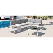 5 Piece Aluminum Outdoor Furniture Set Sectional Sofa Set With Tables And Cushions Furniture Clips For Backyard Gray