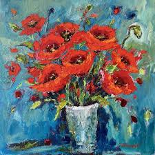 Red Poppies In White Vase Painting By