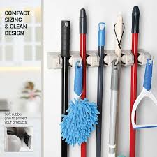 Home It Mop And Broom Holder 5 Position With 6 Hooks Garage Storage Holds Up