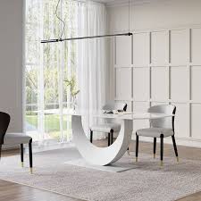 71 White Faux Marble Dining Table For