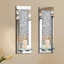 Crystal Crush Diamond Wall Candle Holder Set Of 2 Rectangle Silver Mirrored Candle Sconces