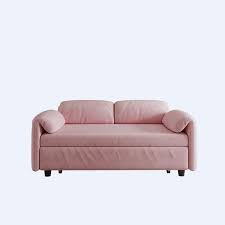 54 In Pink Velvet Twin Size Retractable Sofa Bed