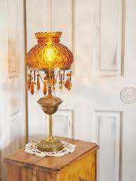 Antique Amber Parlor Table Lamp With