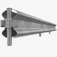 silver w metal beam crash barrier for