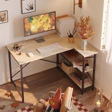 Bestier L Shaped Corner Desk With Storage Shelf 48 W Light Oak
