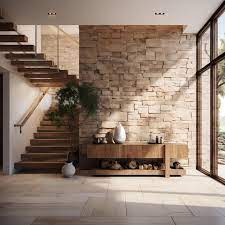 Modern Entrance Hall With Stone Tiles Wall