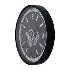 Black Clock With Open Moving Gears