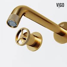 Vigo Cass Two Handle Wall Mount Bathroom Faucet In Matte Brushed Gold