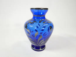 Antique Cobalt Blue Vase With Silver