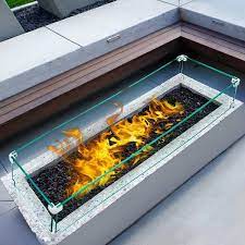 Vevor Clear Fire Pit Rectangular Tempered Glass Wind Guard 0 3 Thick Fire Steady Feet Tree Pit Guard For Propane Gas Outdoor 29 13 6in