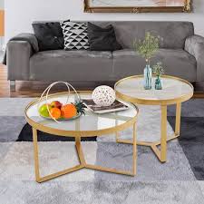 Gold Round Tempered Glass Coffee Table