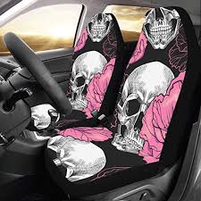 Pink Rose Sugar Skull Gothic Car Seat