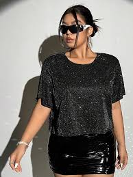 Loose Fit Sparkling Fabric T Shirt Shein