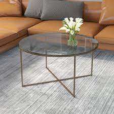 Flash Furniture Greenwich Collection Glass Coffee Table With Matte Gold Frame