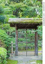Japan A Wooden Latticed Gate With A