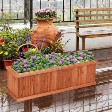 Large 40 In L Brown Fir Wood Planter Box
