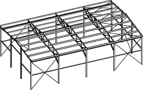 isometric view of tested steel hall