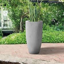 Plantara 24 In H Tall Raw Concrete Planter Large Outdoor Plant Pot Modern Tapered Flower Pot For Garden