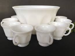 Hazel Atlas Milk Glass Punch Bowl Set