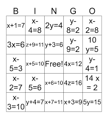 One Step Equations Bingo Card