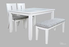 Jofran Urban Icon Contemporary 66 Four Piece Dining Set With Upholstered Chairs And Bench White