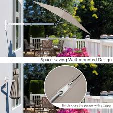 Gymax 8ft Patio Wall Mounted Cantilever Umbrella Parsol W Adjustable Pole Tan