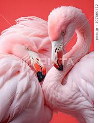 Two Pink Flamingos Standing Next To