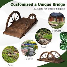 3 3 Ft Wooden Garden Bridge With Half Wheel Safety Rails