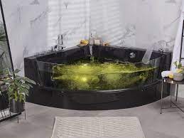 Whirlpool Bath Tub Marburg 135x135 Cm Black With 4 Massage Jets Led Lightening Glass Front Spa For Your Bathroom