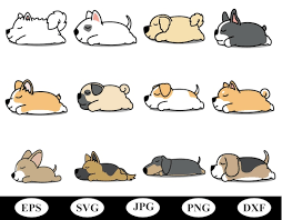 Hand Drawn Lazy Sleeping Dog Icon Sets