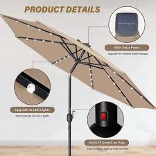 Zeus Ruta 9 Ft Steel Push On Tilt And Crank 32 Led Lighted Patio Umbrella Table Market Umbrella In Tan For Garden Deck Pool