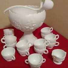 Milk Glass Punch Bowl Set 13 Cups