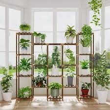 Hanging Plant Stand Indoor Tall Plant Shelf 14 Pots Brown