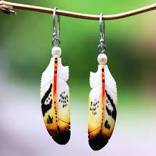Cultured Pearl Feather Dangle Earrings