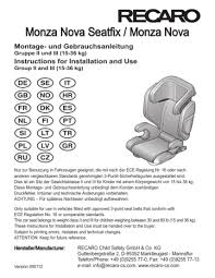 Recaro Monza Nova Owner S Manual Manualzz