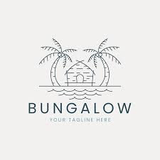 Bungalow Line Art Logo Vector With Sea