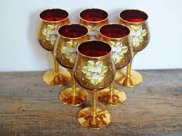 Tre Fuochi Cranberry Glass Wine Glasses