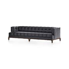 Byrdie Black Leather Modern Tufted Sofa