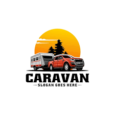 Truck With Caravan Trailer Logo Vector
