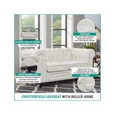 Homestock White Chesterfield Love Seat With Rolled Arms Tufted Cushions 2 Seater Sectional Sofa Couch For Small Spaces Bedroom