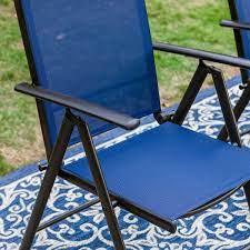Phi Villa Blue Metal Outdoor Patio Dining Chairs Folding Reclining Sling Chairs 7 Levels Adjustable 2 Pack