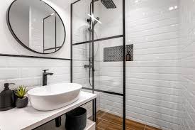 Simple Bathroom With Black Shower Round