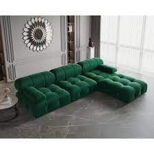 104 In Round Arm 9 Piece Velvet L Shaped Sectional Sofa In Green