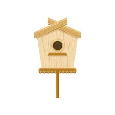 Wooden Birdhouse On Stand Flat Vector