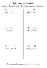 System Of Equations Worksheets