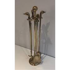 Vintage Brass Fire Set With Duck Heads